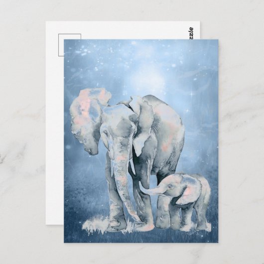 水彩象の野生動物自然動物アート ポストカード (正面/裏面)