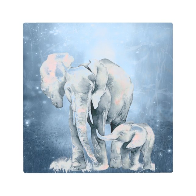 水彩象の野生動物自然動物アート メタルプリント (正面)