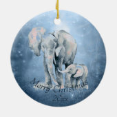 水彩象の野生動物自然動物アートCe セラミックオーナメント (裏面)