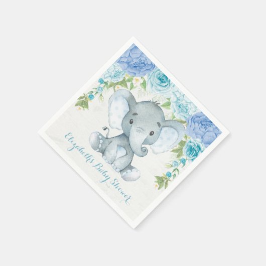 水彩象ほこりっぽいブルーフローラジャングルベビー スタンダードカクテルナプキン (角)