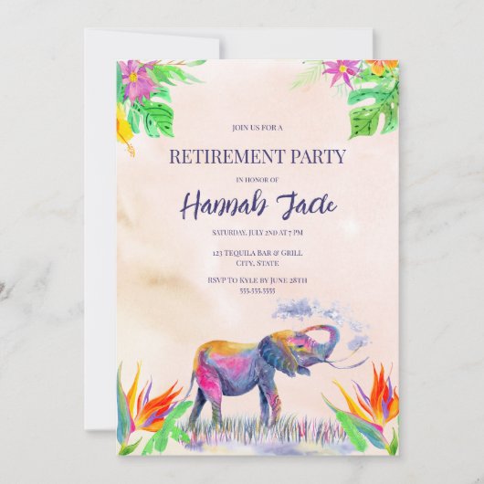 水彩象カラフル除パーティー 招待状 (正面)