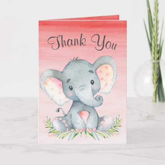 水彩象ガールありがとう サンキューカード (正面)