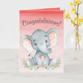 水彩象ガールおめでとう カード (黄色い花)