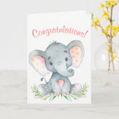 水彩象ガールおめでとう カード (黄色い花)