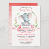 水彩象ガールベビーシャワー 招待状 (正面/裏面)