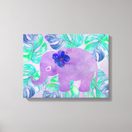 水彩象ジャングルトロピカルモンステラの葉 キャンバスプリント