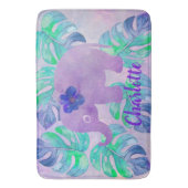 水彩象ジャングルトロピカルモンステラの葉 バスマット (正面縦)