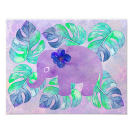 水彩象ジャングルトロピカルモンステラの葉 フォトプリント           