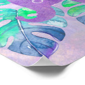 水彩象ジャングルトロピカルモンステラの葉 ポスター (角)