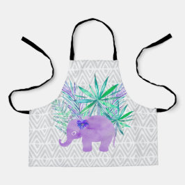 水彩象ジャングルトロピカル葉 エプロン
