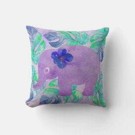 水彩象ジャングルモンステラ初期の葉 クッション