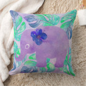 水彩象ジャングルモンステラ葉モノグラム クッション (ブランケット)