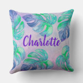 水彩象ジャングルモンステラ葉モノグラム クッション (裏面)