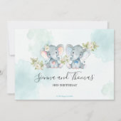 水彩象ツインズボーイガール誕生日写真 招待状 (裏面)