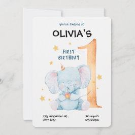 水彩象ファースト誕生日招待状 招待状