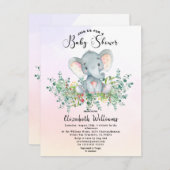 水彩象フローラユーカリ赤ちゃんシャワー 招待状 (正面/裏面)