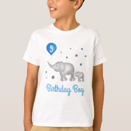 水彩象ブルーバルーン誕生日少年 Tシャツ