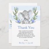 水彩象ボーイベビーシャワーサンキューカード サンキューカード (正面/裏面)