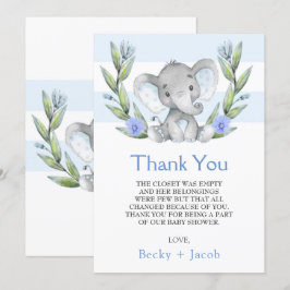 水彩象ボーイベビーシャワーサンキューカード サンキューカード