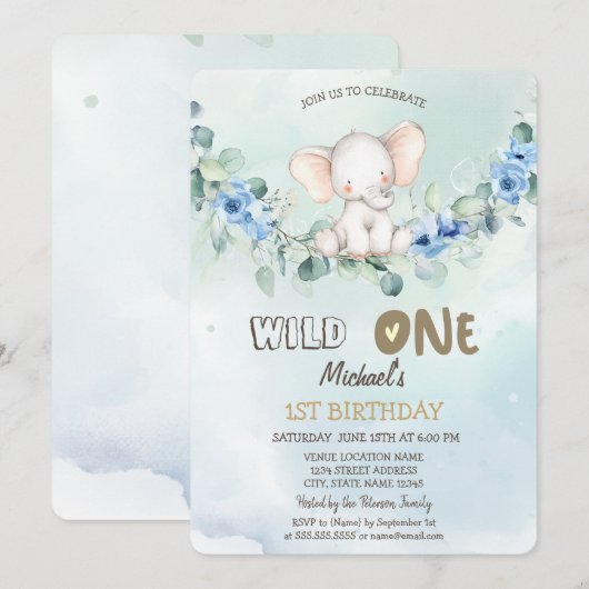  水彩象ローズの葉 1st  招待状 (正面/裏面)