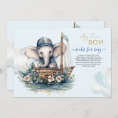 水彩象航海のテーマベビー 招待状 (正面/裏面)