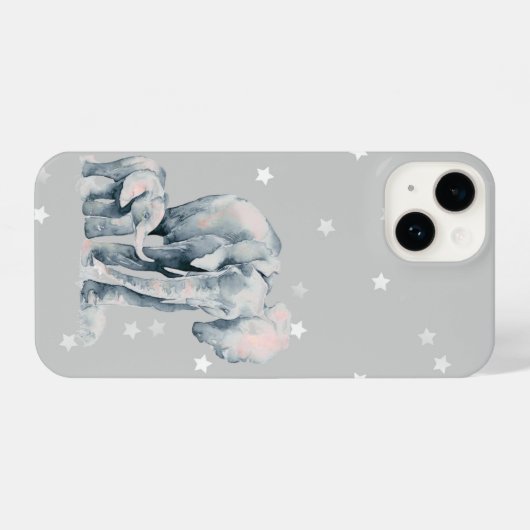 水彩象&ふくらはぎ赤ん坊の野生動物 iPhoneケース (裏面横)