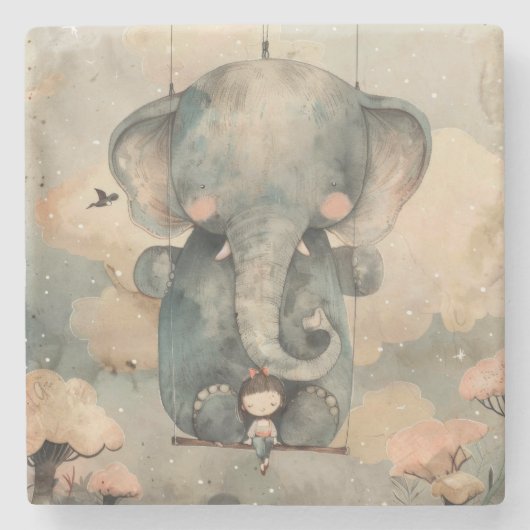 「水彩象」 ストーンコースター (正面)