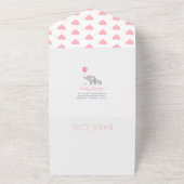 水彩象&ピンクハートベビーガールシャワー オールインワン招待状 (外側)