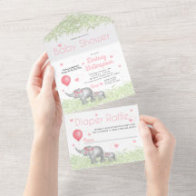 水彩象&ピンクハートベビーガールシャワー