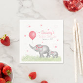 水彩象&ピンクハートベビーガールシャワー スタンダードカクテルナプキン (インサイチュ)