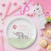 水彩象&ピンクハートベビーガールシャワー ペーパープレート (パーティー)