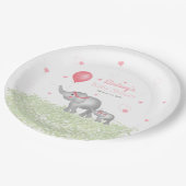 水彩象&ピンクハートベビーガールシャワー ペーパープレート (アングル)