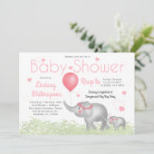 水彩象&ピンクハートベビーガールシャワー 招待状 (スタンド正面)