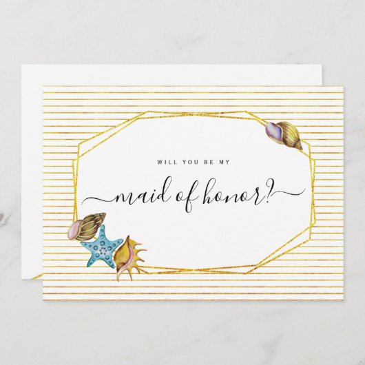 水彩貝が私のメイド・オブ・オーナー(花嫁付き添い人) 招待状 (正面/裏面)