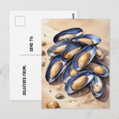 水彩貝のビーチ ポストカード (正面/裏面)