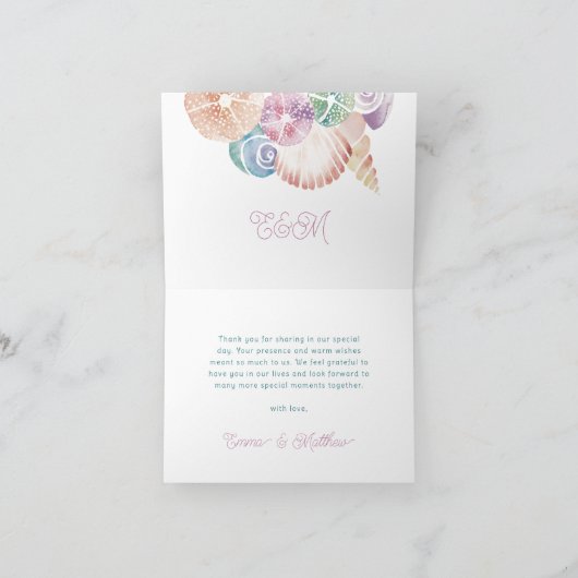 水彩貝の折り畳み写真ありがとう ノートカード (内部)