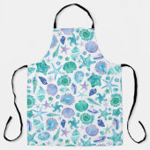 水彩貝殻とヒトデ沿岸ビーチ エプロン (正面)