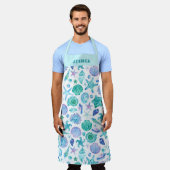 水彩貝殻とヒトデ海岸模様 エプロン (着用した状態)