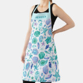 水彩貝殻とヒトデ海岸模様 エプロン (インサイチュ)