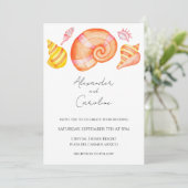 水彩貝殻の目的地の結婚式の招待状 招待状 (スタンド正面)