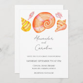 水彩貝殻の目的地の結婚式の招待状 招待状 (正面/裏面)