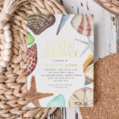水彩貝殻ビーチブライダルシャワー金ゴールド 箔招待状