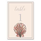 水彩貝殻ビーチ結婚式表番号 テーブルナンバー (裏面)