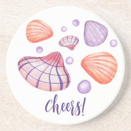 水彩貝殻丸型サンドストーンコースター コースター