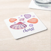 水彩貝殻 海洋 コースター (アングル)