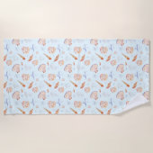 水彩貝類と珊瑚模様 ビーチタオル (正面)