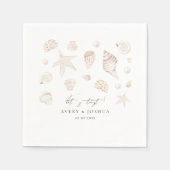 水彩貝類と真珠湾沿岸結婚の スタンダードカクテルナプキン (正面)