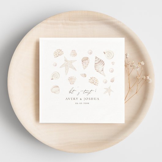 水彩貝類と真珠湾沿岸結婚の スタンダードカクテルナプキン