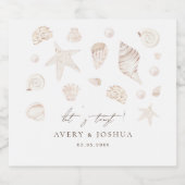 水彩貝類と真珠湾沿岸結婚の スパークリングワインラベル (シングルラベル)