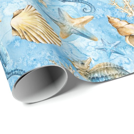 水彩貝類シーホースヒトデの海生活 ラッピングペーパー (ロールコーナー)